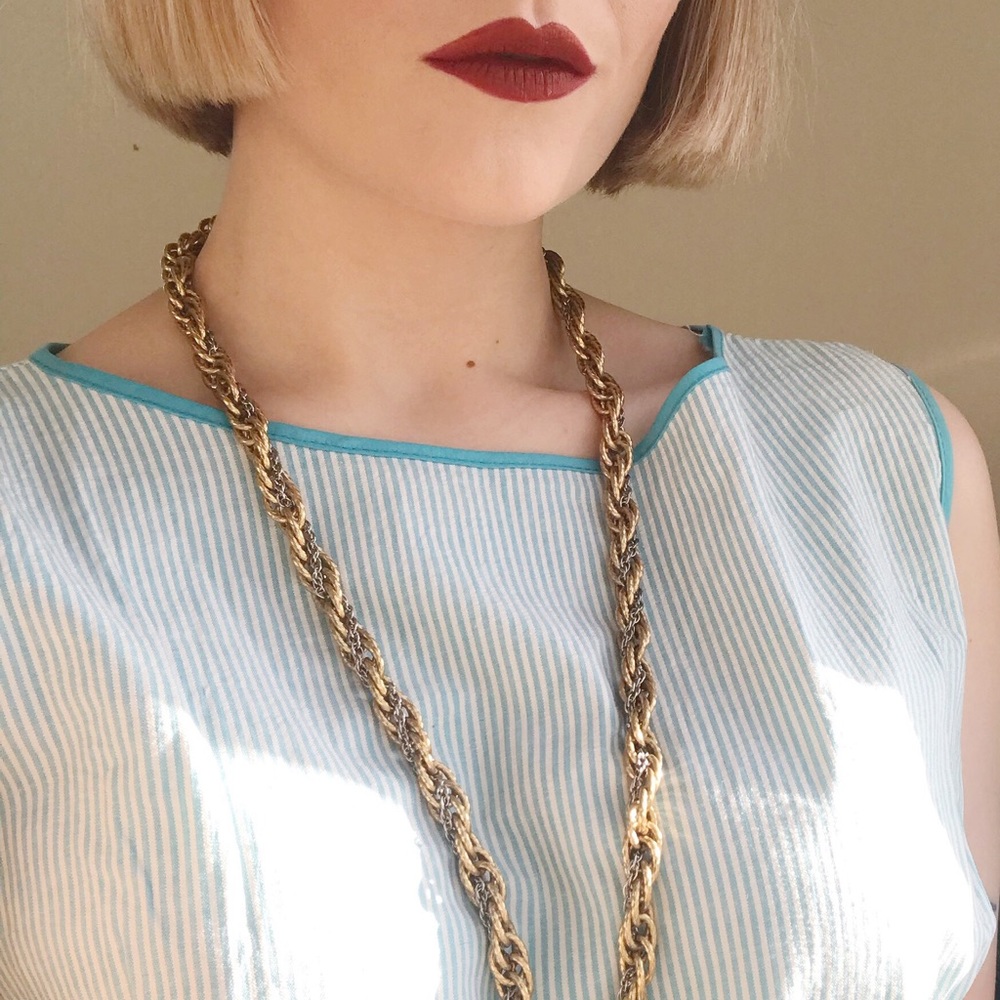 Vintage Two Tone Intertwined Thick Chain Necklace